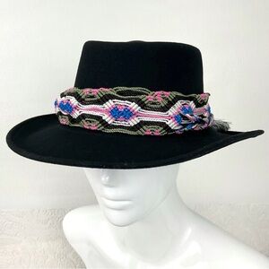 Vintage crushable 100% wool hat Large handmade detachable hat band